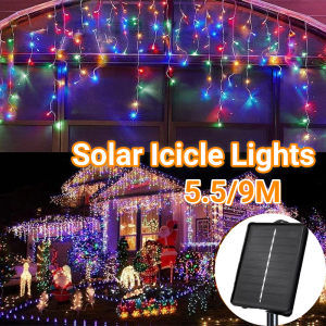 96/200LED Solar Icicle String Lights Fairy Curtain Warm Lights Waterproof Christmas Decor Lights