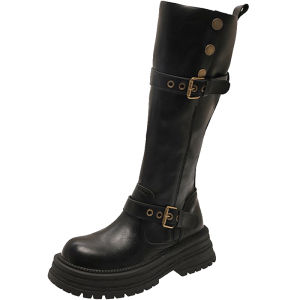 YX | Winter Womens Boots Thick Sole Mid-Calf Boots High-Cut Slim Boots