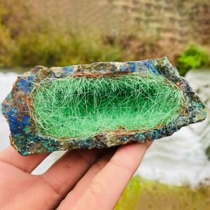 1PC แร่ทองแดงตัวอย่างควอตซ์โกอีไทต์หินแร่ทองแดงสีเขียวตกแต่งบ้านคริสตัลคลัสเตอร์