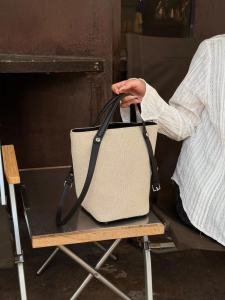 Linen Bucket Bag Womens Shoulder Handbag Commuter Retro Style Versatile Underarm Bag Large Capacity Water Bucket Bag