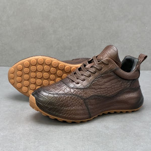 Genuine Leather Mens Shoes Thick Bottom Dad Sneakers Anti-Slip Retro Sport Casual Leather Shoes round Toe Rubber Outsole