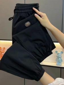 Quick Dry Ice Silk Loose Fit Summer Casual Pants Thin Sporty Womens Trousers Slimming plus Size High Waist Elastic Waistband