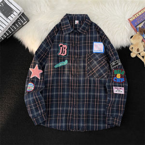 American Design Checkered Shirt Mens Long Sleeve Autumn Vintage Trendy Loose Casual Outerwear Youth Popularity Daily Wear
