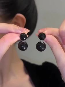 Elegant Black White Imitation Pearl Drop Earrings for Women Temperament Charm Big Small Balls Dangler Party Jewelry Accessories