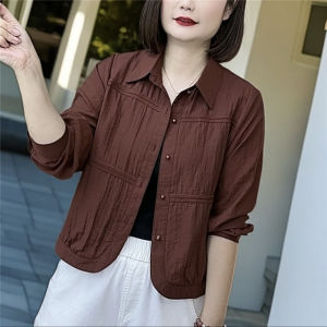 พรางหุ่น สั้น แขนกุด สีบริสุทธิ์ หลากหลาย ทันสมัย ฤดูใบไม้ร่วง เสื้อ เสื้อโค้ท สําหรับคุณแม่ตัวเล็กต่อต้านวัย สไตล์เกาหลี