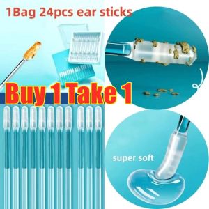 【BUY 1 TAKE 1】 24PCS/set Disposable Sticky Ear Swabs Pick Reusable Ear Cleaner Silicone Ear Wax Removal Tool Earwax Remover For Olders Adult Kid