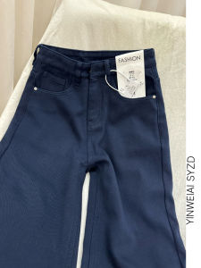 กางเกงยีนส์ขากว้างเอวสูงสีน้ำเงินครามสไตล์ย้อนยุคสไตล์อเมริกันสำหรับผู้หญิง กางเกงขายาวทรงหลวมสำหรับฤดูใบไม้ผลิ 2025