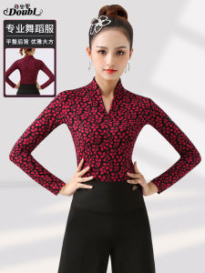Dantuo New V-neck Latin Dance Costume Womens Adult High Collar Dance Clothes Practice Suit Standard Dance Top Long Sleeve