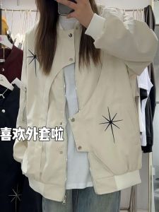 Embroidered American Streetwear Irregular Design Flight Jacket Loose Workwear Coat for Men And Women Spring Functional Style