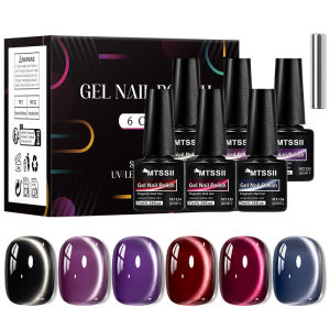 7pc Grey Blue Magnetic Nail Gel Kit Cats Eye Nail Art Long Lasting UV LED Salon Quality Polish for Women DIY Manicure Design