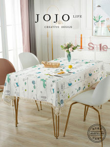 JOJOS L. PD.Neighbor. Waterproof Tablecloth with Cartoon Animal Pattern Tassel Multi-Functional Home Textile Dining Tablecloth