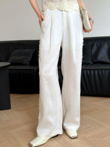 YUFUQING | French Design Lace Trim Linen Wide Leg Pants Straight Cut Cool Casual Summer Breathable Loose Fit Trousers For Women