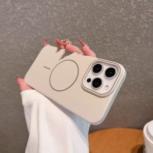 เคสโทรศัพท์แบบแข็ง MagSafe สำหรับ Apple 16Promax iPhone 15Pro รุ่นใหม่พร้อมชาร์จไร้สายแบบซีรีส์ 14Pro 13/12 แบบเรียบง่ายสีพื้น 11 ป้องกันการตกหล่น