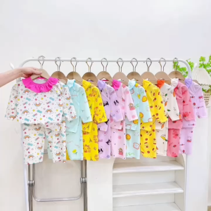 Set 3 Bộ Quần Áo Cổ Sen Dài Tay Vải Thun Tăm Lạnh Mềm Mát Nhiều Họa Tiết Dễ Thương Cho Bé Gái Siêu Xinh