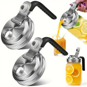 2PCSMason Jar Lids Stainless Steel Pour Spout With Handle Leak Proof Airtight Flip Cap For Wide Mouth Jars Drinking Food Storage