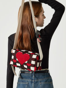 DGENIUS Original Red Womens Autumn Winter Heart Shaped Small Square Bag Weaving Commuter Single Shoulder Slant Cross Bag