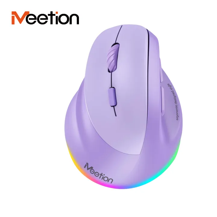 Meetion BTM010L Left-Handed Vertical Ergonomic Wireless Mouse, 2.4G + Bluetooth 5.0/3.0, Connect 3 Devices, Rechargeable, RGB Light, 4-Level DPI (800-2400),