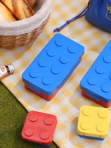 Lunch Box For Kids Boy Portable Building Blocks Splicing Food Storage Microwave Safe Food Box