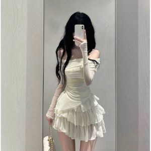 2024 Spring Two Pieces Skirt Set Women Y2k Crop Tops T-shirt + Cake Skirts Japanese Kawaii Fashion Suits Chic Outwear Korean