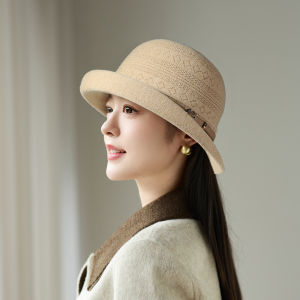 Fashionable Knitted Brim Hat Belt Outdoor Travel Warm Cap for Women Autumn Winter New Arrival Casual Style Adjustable Size round Top