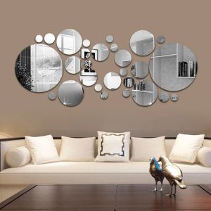 26pcs Round Acrylic Mirror Stickers - Self-Adhesive Removable Bathroom/Kitchen Wall Decor Shatterproof Tile Art for Ceramic