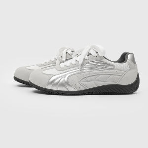 Grey Silver Racing Shoes Mens Breathable Mesh Dequan Sneakers Casual Board Shoes Sporty Flat Heel round Toe Rubber Outsole