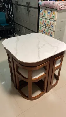 4 Seater Space Saving Marble Dining Set