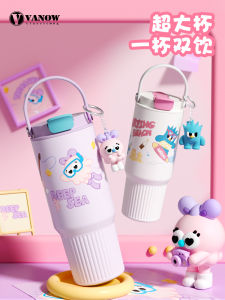 Vanow Large Capacity Ceramic Inner Lid Insulated Mug Womens New High Aesthetic Portable Straw Water Cup Heat Retention Container