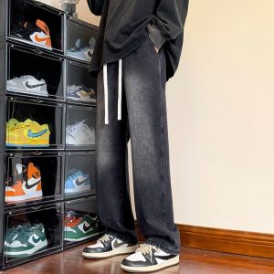 American Retro Denim Mens Spring and Autumn New Arrival Trendy High Street Distressed Oversize Wide Leg Straight Long Pants