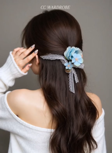 CC Wardrobe Fashion Lace Flower Hair Clip with Pearls - Elegant Fabric Hair Accessories for Women and Girls