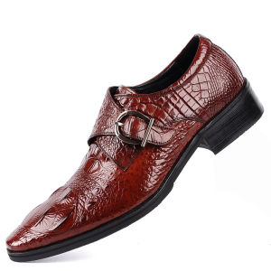 QBELY British Style Mens PU Leather Crocodile Shoes Men Business Casual Shoes Handmade Dress Flats Shoes Oxfords