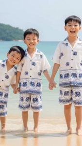 Mookrinพร้อมส่ง ชุดช้างเด็กผู้ชาย เสื้อ + กางเกงเข้าเซท สวมใส่สบาย ลายข้าง ลายไทย ชุดเด็กชาย