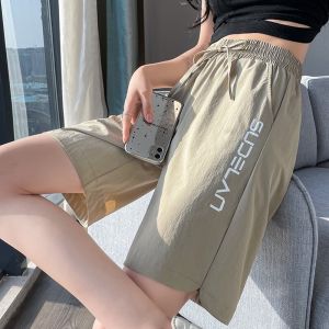 Ice Lụa Thể Thao Khô Nhanh Quần Short Quần Đùi Nữ Áo Khoác Ngoài Mỏng Mùa Hè Rộng Rãi Chân Ống Rộng Mỏng Thẳng Chiều Dài Trung Bình Thoải Mái Năm Nút Quần