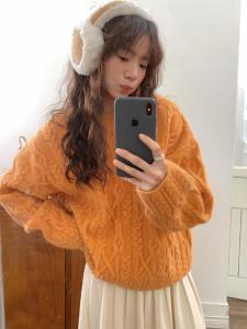 เสื้อสเวตเตอร์ถักคอตั้งทรงหลวมสำหรับผู้หญิง ฤดูใบไม้ร่วง/ฤดูหนาว เสื้อสเวตเตอร์ถักแบบหนา คอตั้ง แขนยาว ทรงหลวม แขนยาว ทรงหลวม