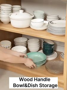 Wooden handle Kitchen Plate Holders Organizer Dish Rack Storage Dying Rack Counter Bowl Rack water tray Cabinet Cupboard