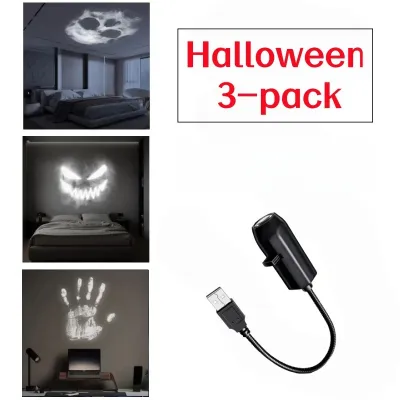 Halloween USB LED Projection Lamp3/6pcs Patterns Light GhostbatSpiderSkeletonHalloween Atmosphere Light Festive Decoration