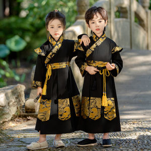 Kids Han Chinese Clothing Boys Long Shirt Spring & Fall Martial Arts Style Girls Tang Costumes Robe Retro Style Kindergarten Costume