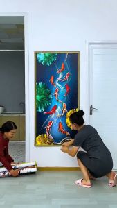 Tranh dán tường Cây Vàng tài lộc Tranh dán Cửa ra vào Vách Ngăn Khổ Dọc - Nhận in theo yêu cầu