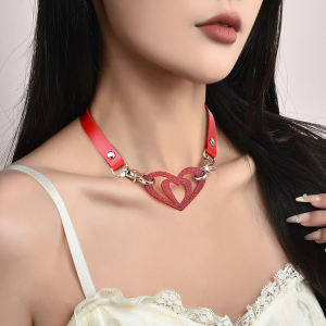 Acetate Heart Patchwork Belt Necklace Chocker Four Colors Optional Leather Collar Trendy Fashion Jewelry Accessory