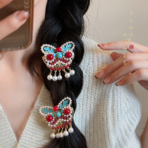 Red New Chinese Style Lion Tassel Hair Clip Womens Hanfu Side Clip Fresh out Fashionable Ethnic Style Hair Accessories