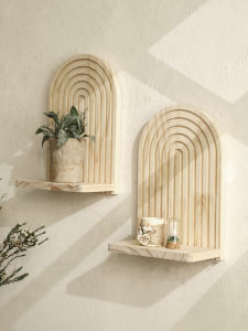 1pc Wooden Arch Wall Shelves for Boho Home Decor Rustic Display Rack for PlantsBedroom Living Room Entryway Decoration Shelf