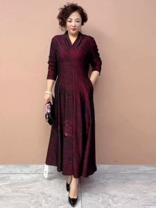 Elegant Long Sleeve V-Neck Embroidered Maxi Dress Autumn New Style High Quality Womens Skirt with Flounce for Mommy