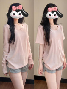 Pink Long Sleeve T-Shirt Womens Fashionable Inner Wear Short Sleeve Top Korean Style Early Autumn Base Layer Shirt Cute Style