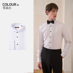 เสื้อเชิ้ตผู้ชาย GMons ทรงหลวม ปกโปโล คอโปโล แขนยาว สีน้ำเงินอ่อน สำหรับใส่ไปงานแต่งงาน ทรงปกติ ผ้าผสมโพลีเอสเตอร์