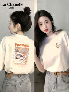 La Chapelle Womens Loose Cotton T-Shirt Short Sleeve Summer Style Streetwear Print Casual Top for Young Women 18-24