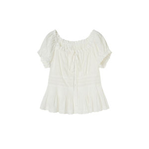 plusmall | Lace Embroidered French Style Square-Neck Puff Sleeve Top