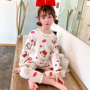 Girl Pajamas Thin Summer Baby Bamboo Fiber Air Conditioning Clothes Childrens Loungewear Boys Infant Long-Sleeve Suit