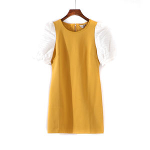 Special Offer Unique Brand Discount Womens Summer Dress Padded Shoulder Splice Bubble Sleeve Dress Casual Short Sleeve 2D068