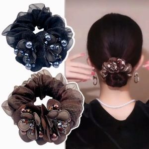Lace Flower Hair Scrunchies Elegant Double Layer Mesh Hair Ties Hair Accessories