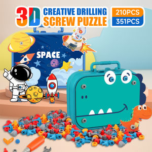 Leiao UT【🔥Best Choice 🔥】351PCS/210 PCS Mainan Anak Merakit Tool Box Set / 3D DIY Kotak Sekrup Bangunan Mainan / Astronot/unicorn/dinosaurus Edukasi Anak Dengan Bor Listrik Kotak